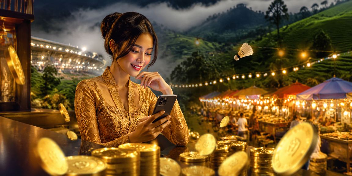 Pemain wanita berbaju kebaya menggunakan telefon untuk akses Baccarat online di Malaysia