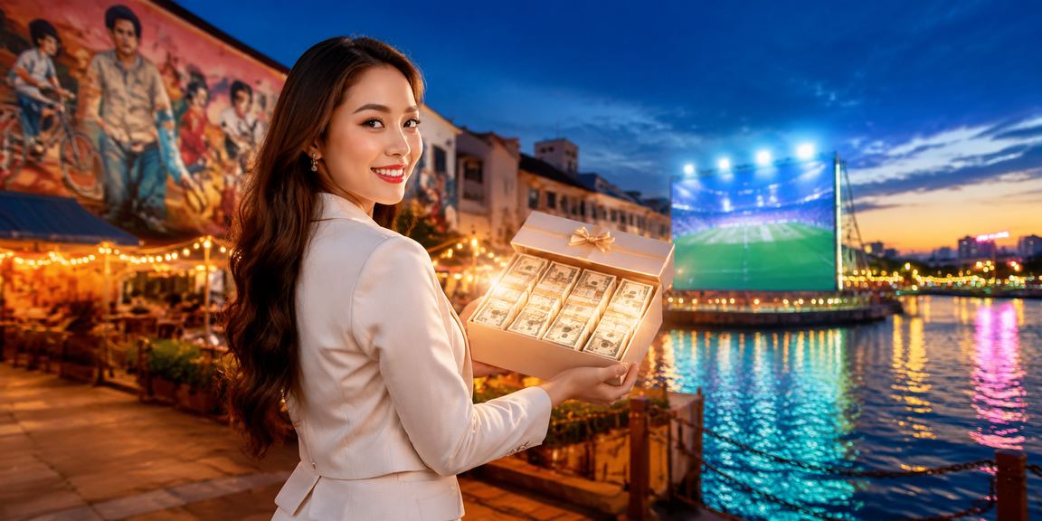 Suasana taruhan bola sepak gaya Pulau Pinang dengan elemen reka bentuk Melayu tempatan